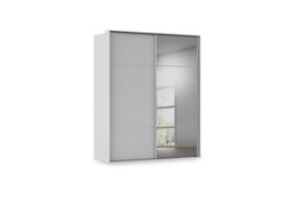 Rauch - Haven 190cm 2 Door Slider Wardrobe with 1 Décor Door and 1 Mirror Door - Silk Grey/Silk Grey Front