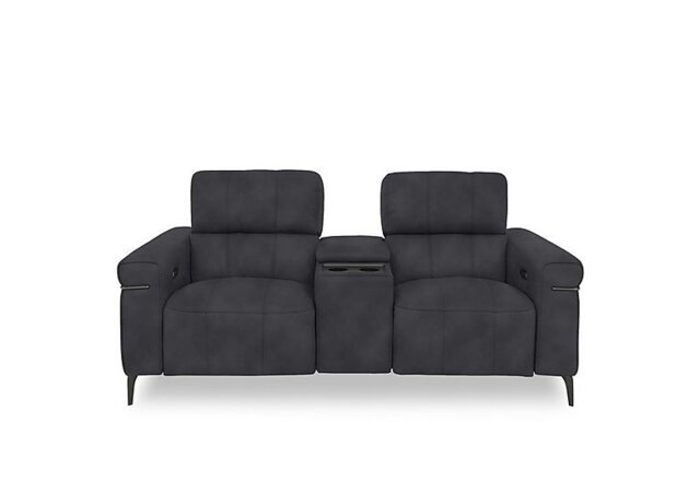 Homestage Fabric 2 Seater Power Recliner Media Sofa with Console and Power Headrests - Charcoal