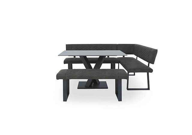 Warrior Grey Compact Fixed Dining Table with Right Hand Facing Corner Bench and Standard Bench - Grey