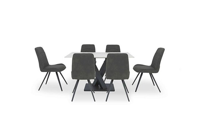 Warrior Crystal White Compact Fixed Dining Table with 6 Standard Chairs - White