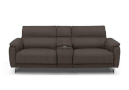 Moet 3 Seater Leather Power Recliner Sofa with Telescopic Headrests and Smart Console - Storm