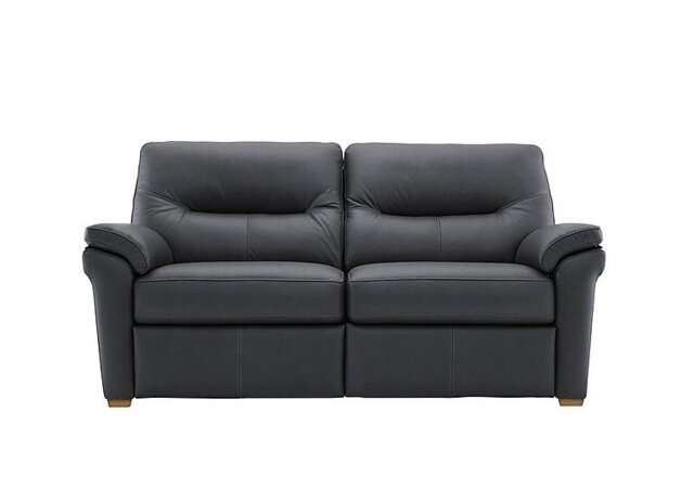 G Plan - Seattle 2.5 Seater Leather Sofa with Wooden Feet - Cambridge Petrol Blue Ok