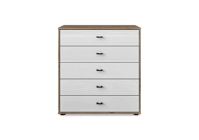 Wiemann - Dallas 80cm 5 Drawer Glass Chest - Bianco Oak and White