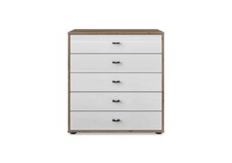 Wiemann - Dallas 80cm 5 Drawer Glass Chest - Bianco Oak and White