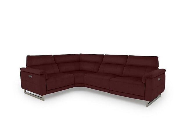 Moet Leather Power Recliner Left Hand Facing Corner Sofa with Telescopic Headrests - Ruby