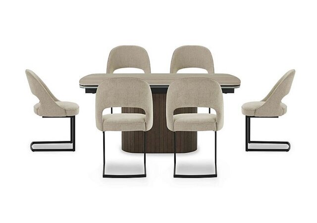 Tiber Draw Leaf Extending Dining Table with 6 Cantilever Chairs - 160-cm