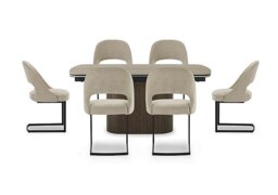 Tiber Draw Leaf Extending Dining Table with 6 Cantilever Chairs - 160-cm