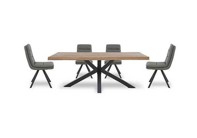 Bodahl - Njord 160cm Compact Raw Edge Dining Table with Metal Star Base and 4 Grey Faux Leather Swivel Chairs - Old Bassano