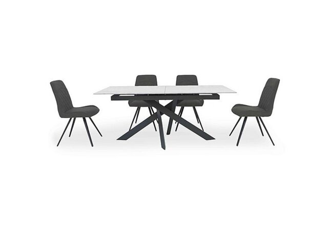 Warrior Crystal White Extending Dining Table with 4 Standard Chairs - White