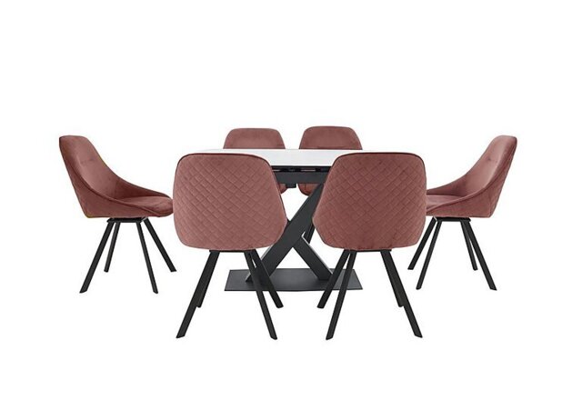 Arctic Extending Dining Table with White Top and 6 Swivel Chairs - Pink