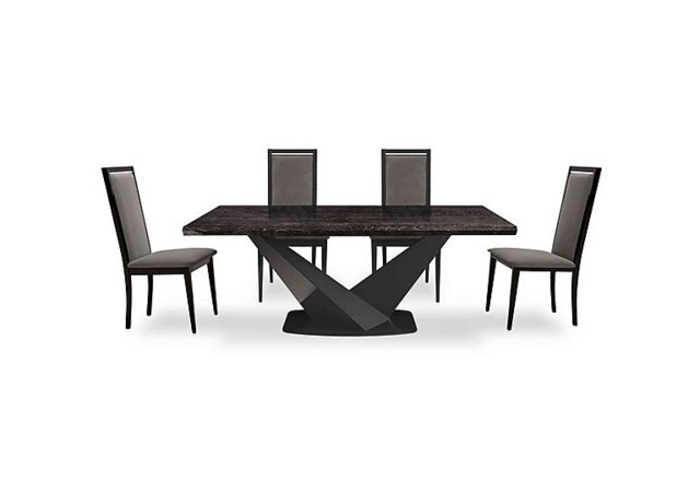 Vita Extending Dining Table and 4 Wooden Chairs with Plain Upholstered Backs - 300-cm - Miraglio Granite