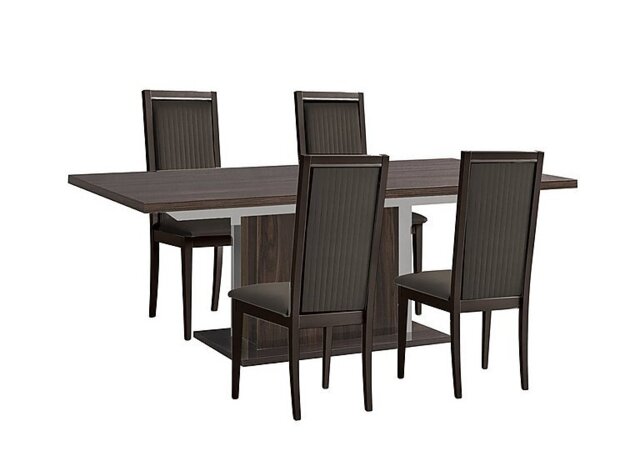 Venezia 160 cm Extending Dining Table and 4 Panelled Faux Leather Chairs Set - Walnut