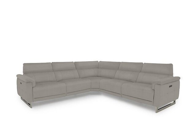 Moet Large Leather Power Recliner Corner Sofa with Telescopic Headrests - New Grey