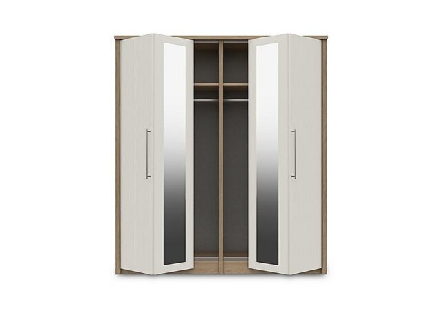 London Bedrooms - Chelsea 4 Door Bifold Wardrobe with 2 Mirror Doors and Silver Handles