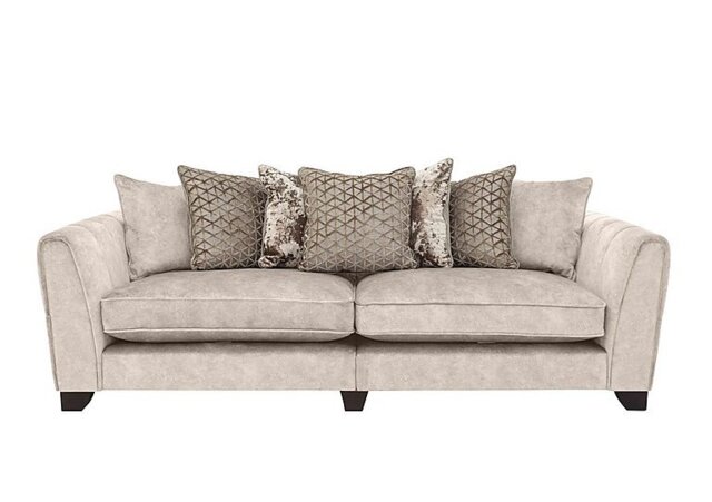 Mariah 4 Seater Fabric Scatter Back Split Frame Sofa with Brass Insert - Dapple Cream with Brass Insert