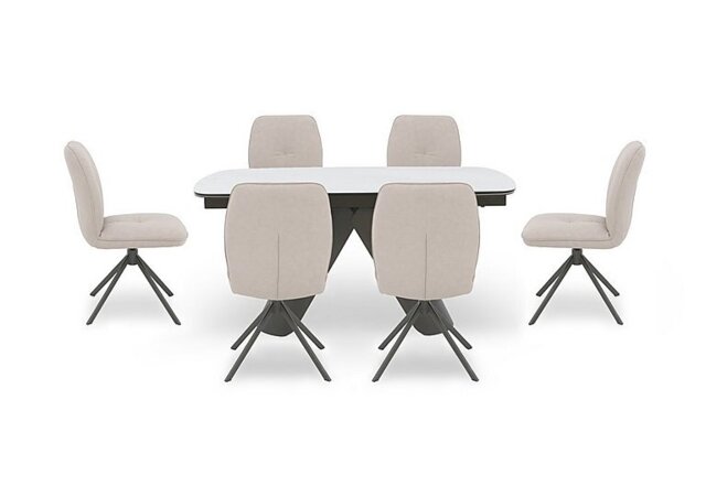 Perla Small Matt Extending Dining Table and 6 Faux Leather Swivel Chairs