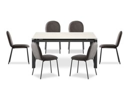 Connubia - Rosa 160cm Medium Extending Dining Table with Salt White Ceramic Top and Black Metal Legs and 6 Riley Chairs