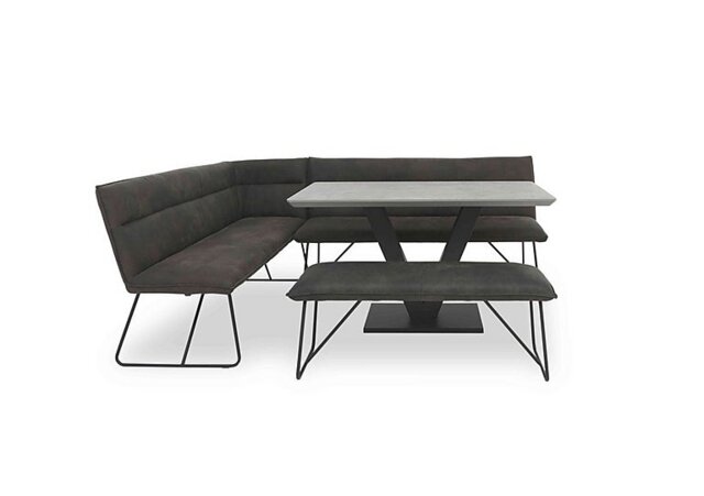 Ruben Dining Table with a Faux Suede Left Hand Facing Corner Bench and a Standard Bench