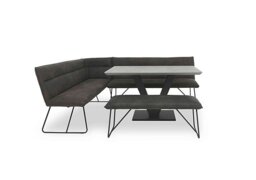 Ruben Dining Table with a Faux Suede Left Hand Facing Corner Bench and a Standard Bench