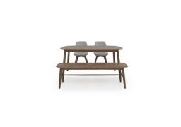 Stockholm Fixed Dining Table with 2 Upholstered Chairs and a Bench - Dark Oak