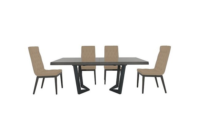 Palazzo 200cm Extending Dining Table in Silver Birch with 4 Capitonne Buttoned Chairs - Scarlet Dark Grey - In Time for Christmas
