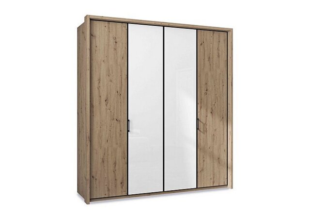 Wiemann - Dallas 207cm 4 Door Hinged Wardrobe with 2 Glass Doors - Bianco Oak and White