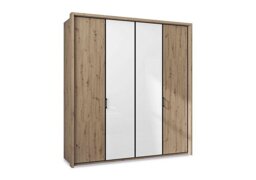 Wiemann - Dallas 207cm 4 Door Hinged Wardrobe with 2 Glass Doors - Bianco Oak and White