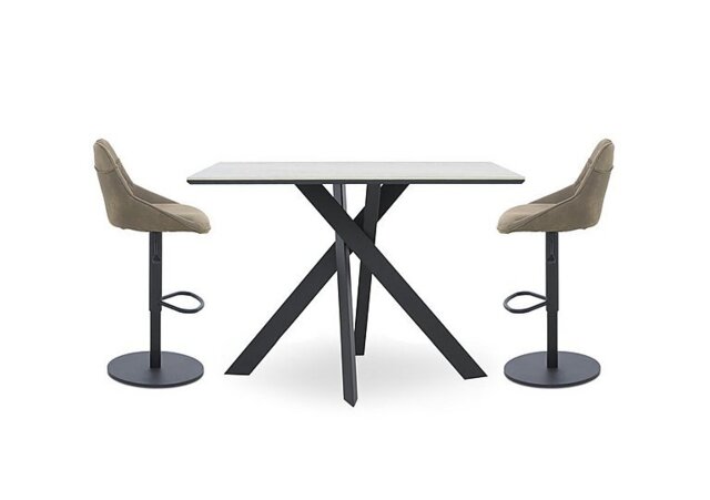 Warrior Crystal White Table and 2 Swivel Bar Stools - Taupe