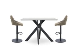 Warrior Crystal White Table and 2 Swivel Bar Stools - Taupe