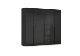 Rauch - Haven 251cm 5 Door Hinged Wardrobe with Glass Doors - Black Glass