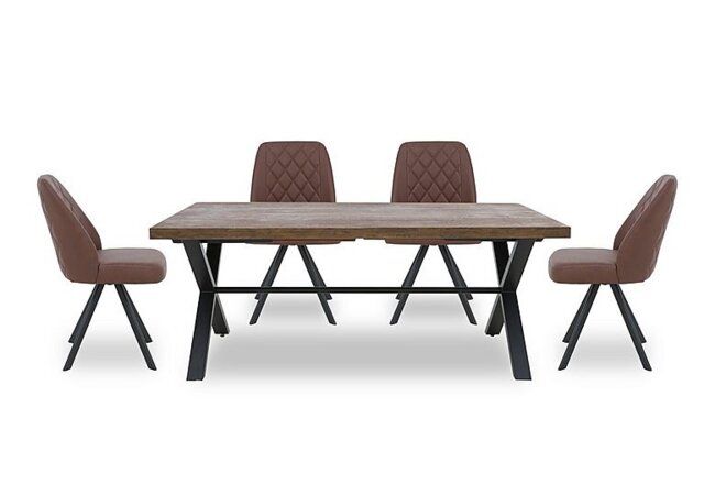 Jupiter Dining Table with X Shaped Legs and 4 Swivel Chairs - 190-cm