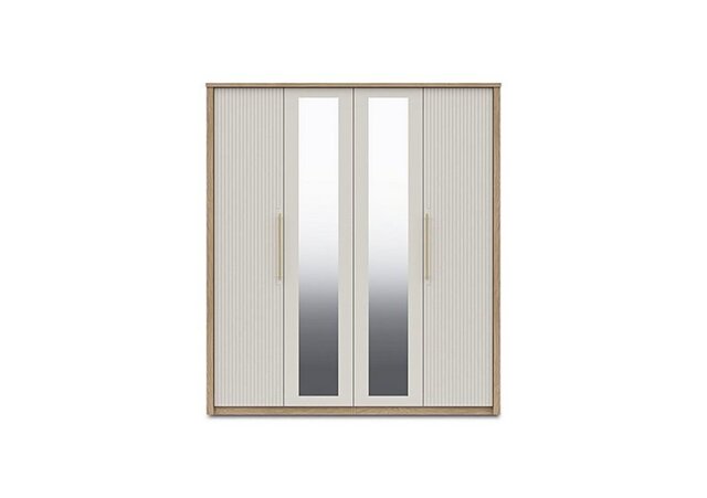 London Bedrooms - Chelsea 4 Door Wardrobe with 2 Mirror Doors and Gold Handles