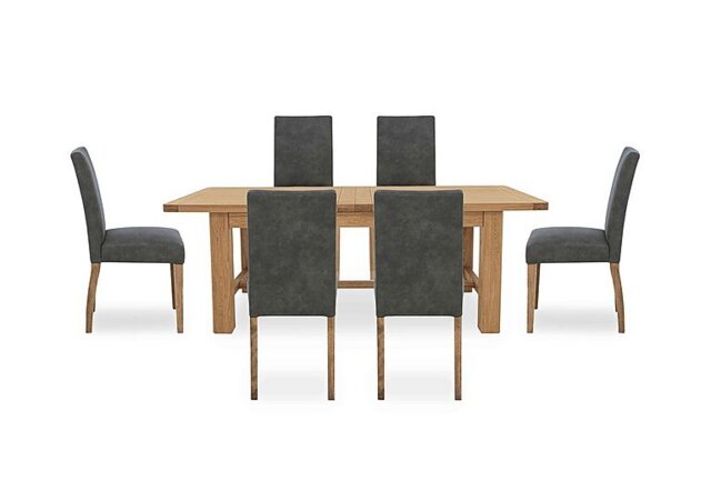 Furnitureland - Augusta Large Rectangular Extending Dining Table and 6 Cowboy Upholstered Chairs - Grey