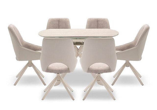 Tino Swivel Extending Dining Table and 6 Two Tone Swivel Chairs