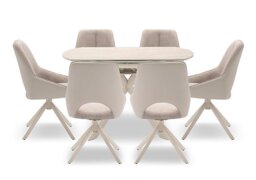 Tino Swivel Extending Dining Table and 6 Two Tone Swivel Chairs