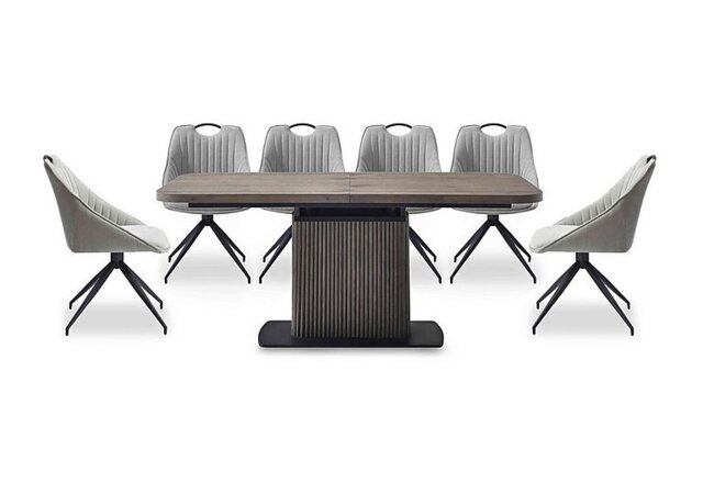 Jai Large Extending Dining Table with 6 Swivel Chairs - Silver