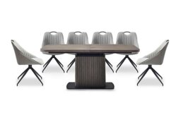 Jai Large Extending Dining Table with 6 Swivel Chairs - Silver