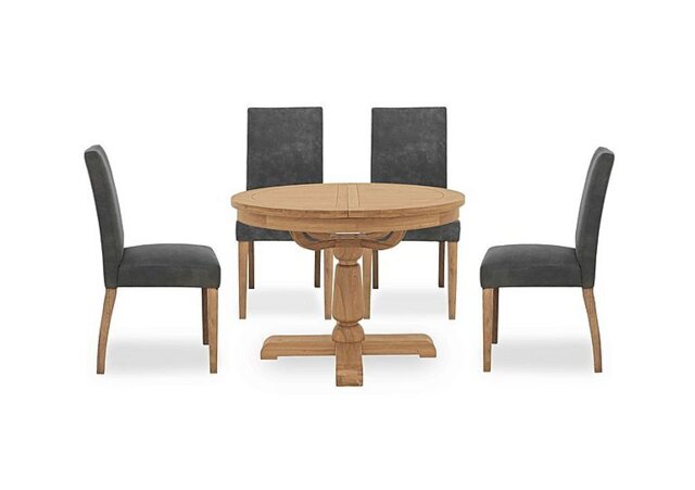 Furnitureland - Augusta Round Extending Dining Table and 4 Cowboy Upholstered Chairs - Grey - In Time for Christmas