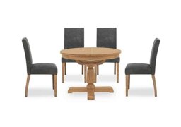 Furnitureland - Augusta Round Extending Dining Table and 4 Cowboy Upholstered Chairs - Grey