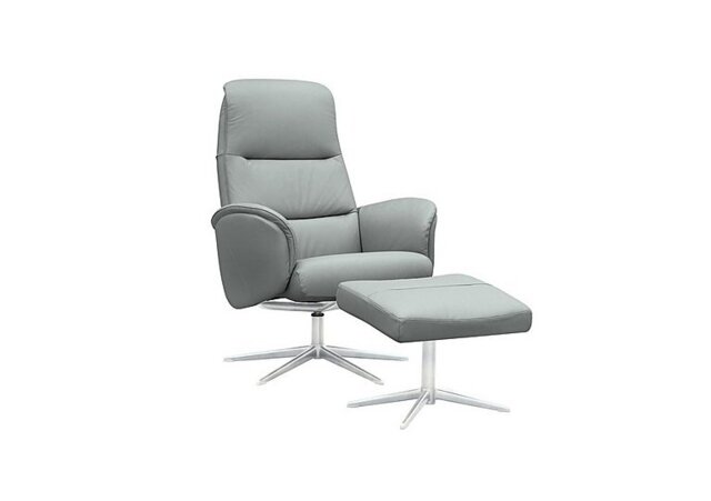 G Plan - Falum Leather Swivel Recliner Chair and Footstool with Chrome Base - Cambridge Grey - Living Room Furniture