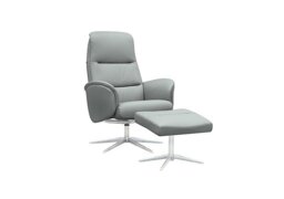 G Plan - Falum Leather Swivel Recliner Chair and Footstool with Chrome Base - Cambridge Grey - Living Room Furniture