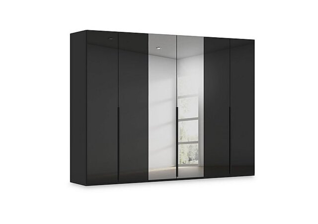Rauch - Haven 301cm 6 Door Hinged Wardrobe with 4 Glass Doors and 2 Mirror Doors - Black Glass