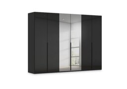 Rauch - Haven 301cm 6 Door Hinged Wardrobe with 4 Glass Doors and 2 Mirror Doors - Black Glass