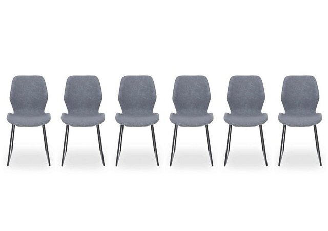 Matteo Set of 6 Faux Leather Ski Leg Dining Chairs - Light Grey