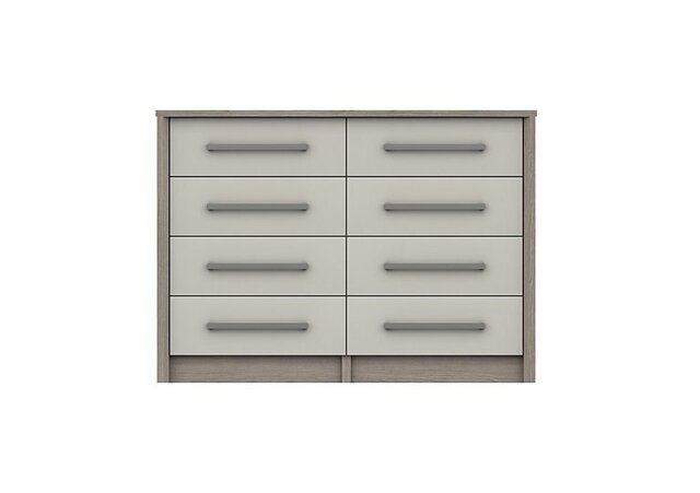London Bedrooms - Euston 8 Drawer Wide Chest - Grey Oak/White Grey Gloss - Bedroom Furniture - In Time for Christmas