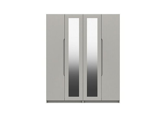 London Bedrooms - St Pancras 4 Door Wardrobe with 2 Mirrors - Light Grey Gloss
