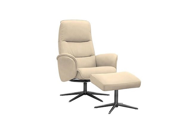 G Plan - Falum Fabric Swivel Recliner Chair and Footstool with Black Base - Stingray Linen