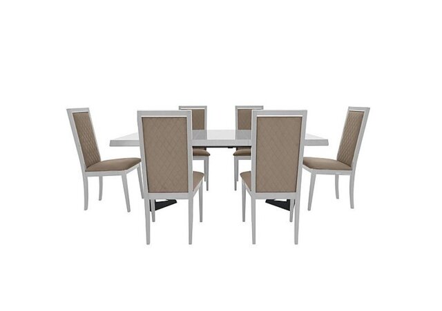 Palazzo 160cm Extending Dining Table in Glossy White with 6 Rombi Chairs - Aquos Taupe