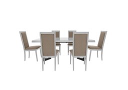 Palazzo 160cm Extending Dining Table in Glossy White with 6 Rombi Chairs - Aquos Taupe