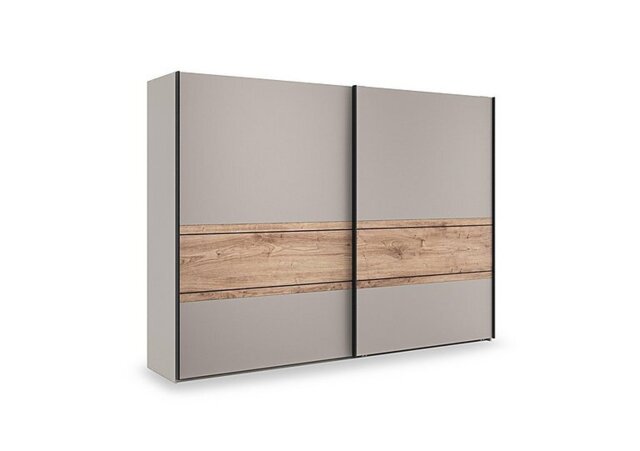 Wiemann - Tullio 300cm 2 Door Sliding Wardrobe with Nordic Oak Accent - Pebble Grey